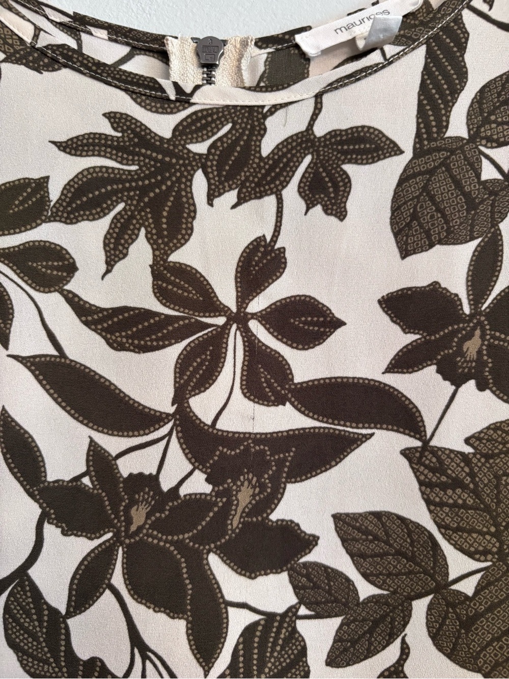 Maurices Cream Blouse with Olive Leaf Print - Picture 4 of 8